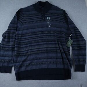 Mutual Weave Sweater Mens 4XL 1/4 Button Pullover Knit Mock Neck Blue NWT